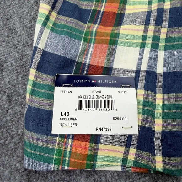 Tommy Hilfiger Blazer Mens 42L Colorful Plaid Ethan 100% Linen Jacket $295 MSRP